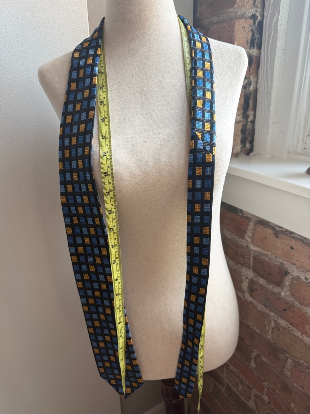 Men's Geometric Square Tie in Blue and Gold